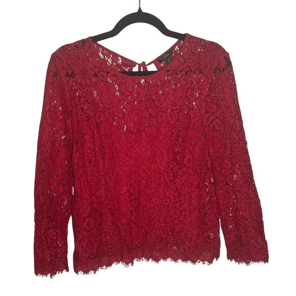 J. Crew Women's Red Lace Long Sleeve Blouse with Slip Cami Size 6 Holiday Fall - Picture 1 of 5